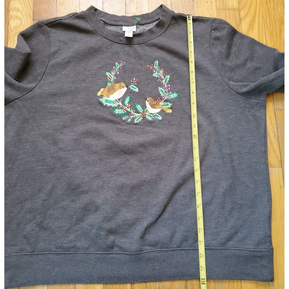 Crewneck sweatshirt Vintage Cottagecore grandma holiday birds on wreath sz xl - Picture 7 of 8
